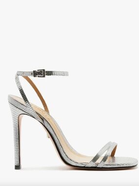 SCHUTZ Metallic Silver Strappy Slingback Heels